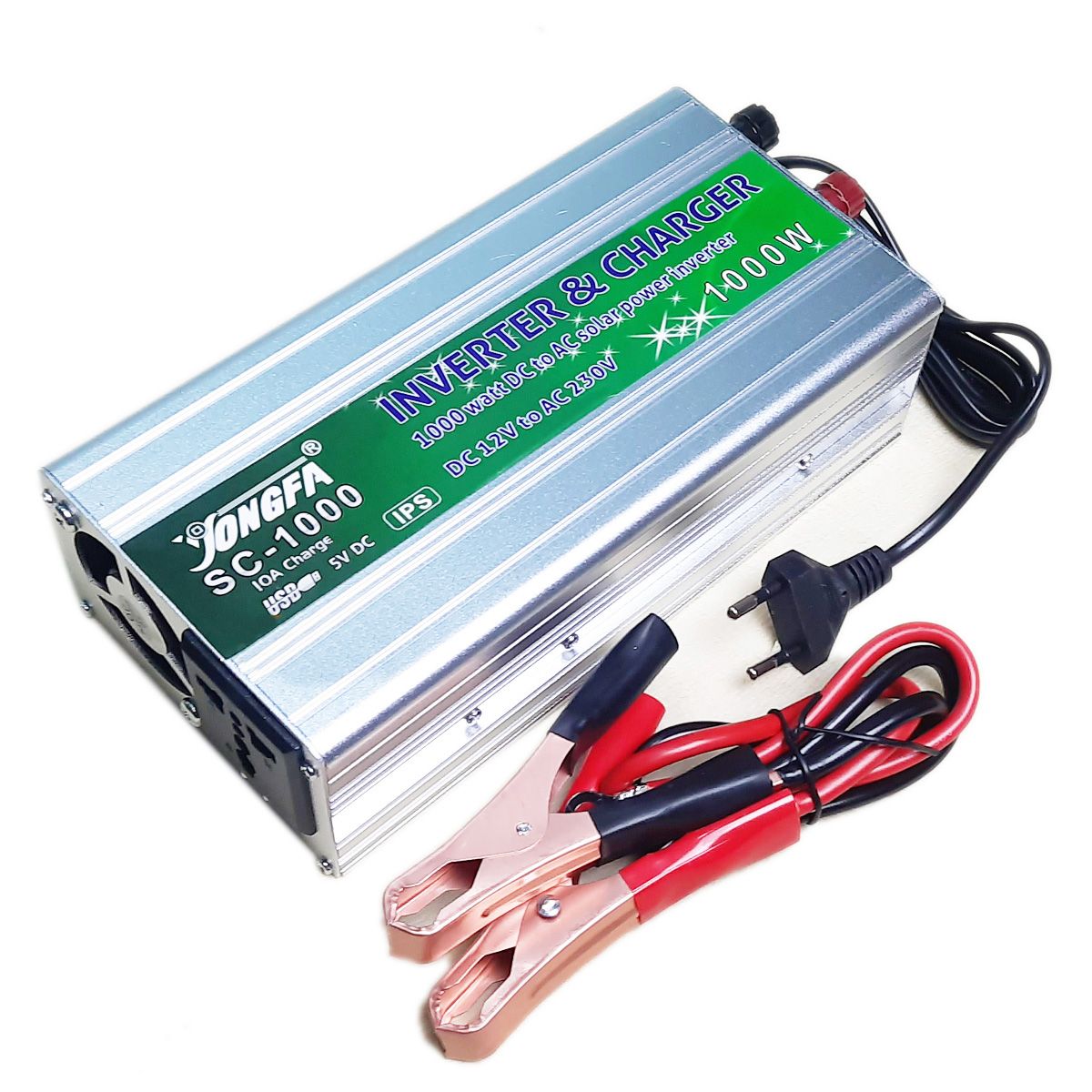 Jongfa 1000W Solar Inverter +10Ah Battery Charger USB with Auto Cut Off IPS Mood (4 in 1)